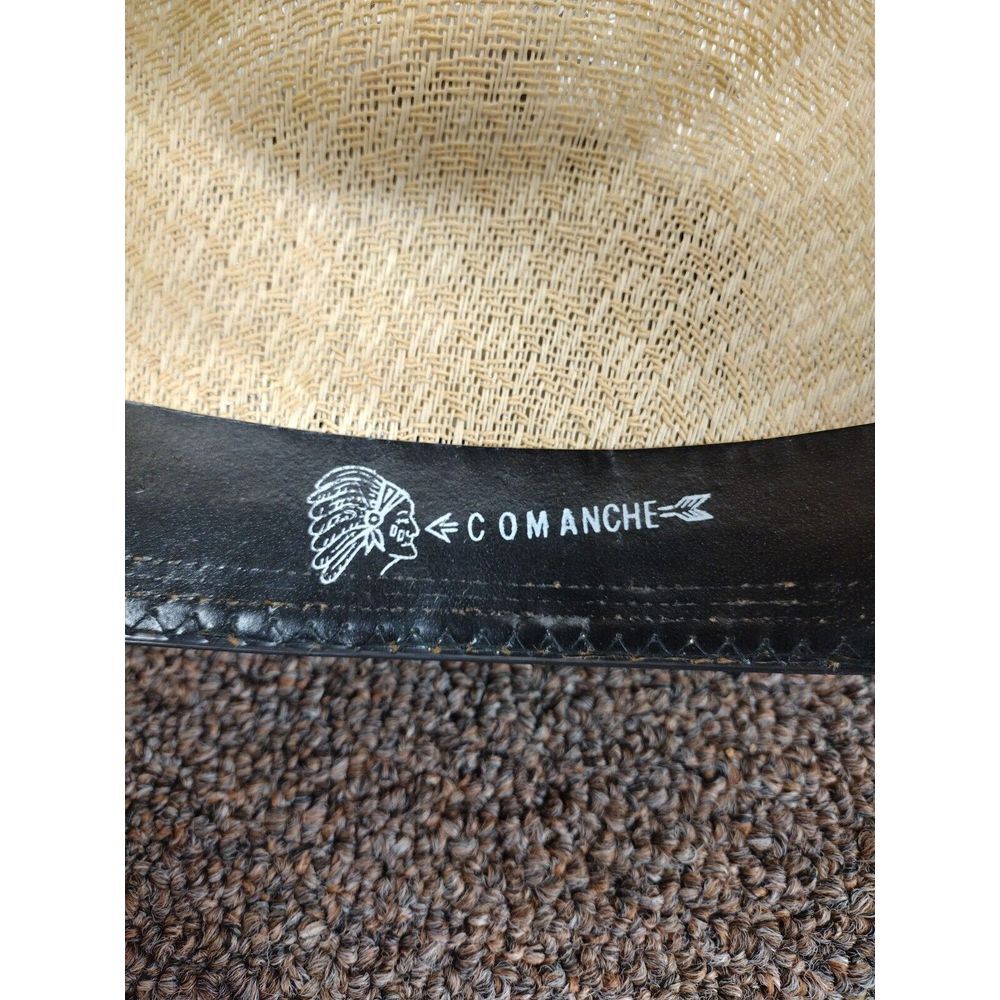 Vintage Texas Style Comanche Straw Cowboy Hat with Feathers USA 6 7/8 MX 55 80's - Picture 8 of 12